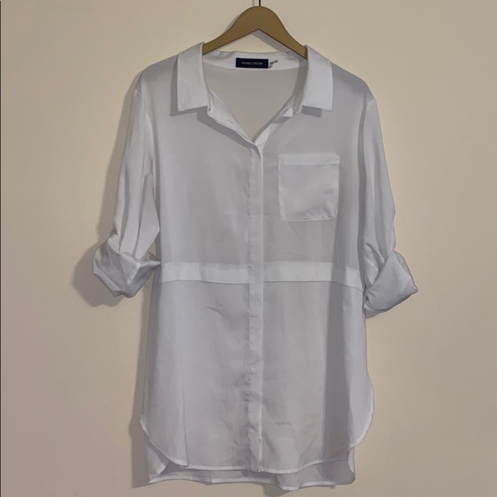 Ivanka Trump White Sheer Button-up Blouse